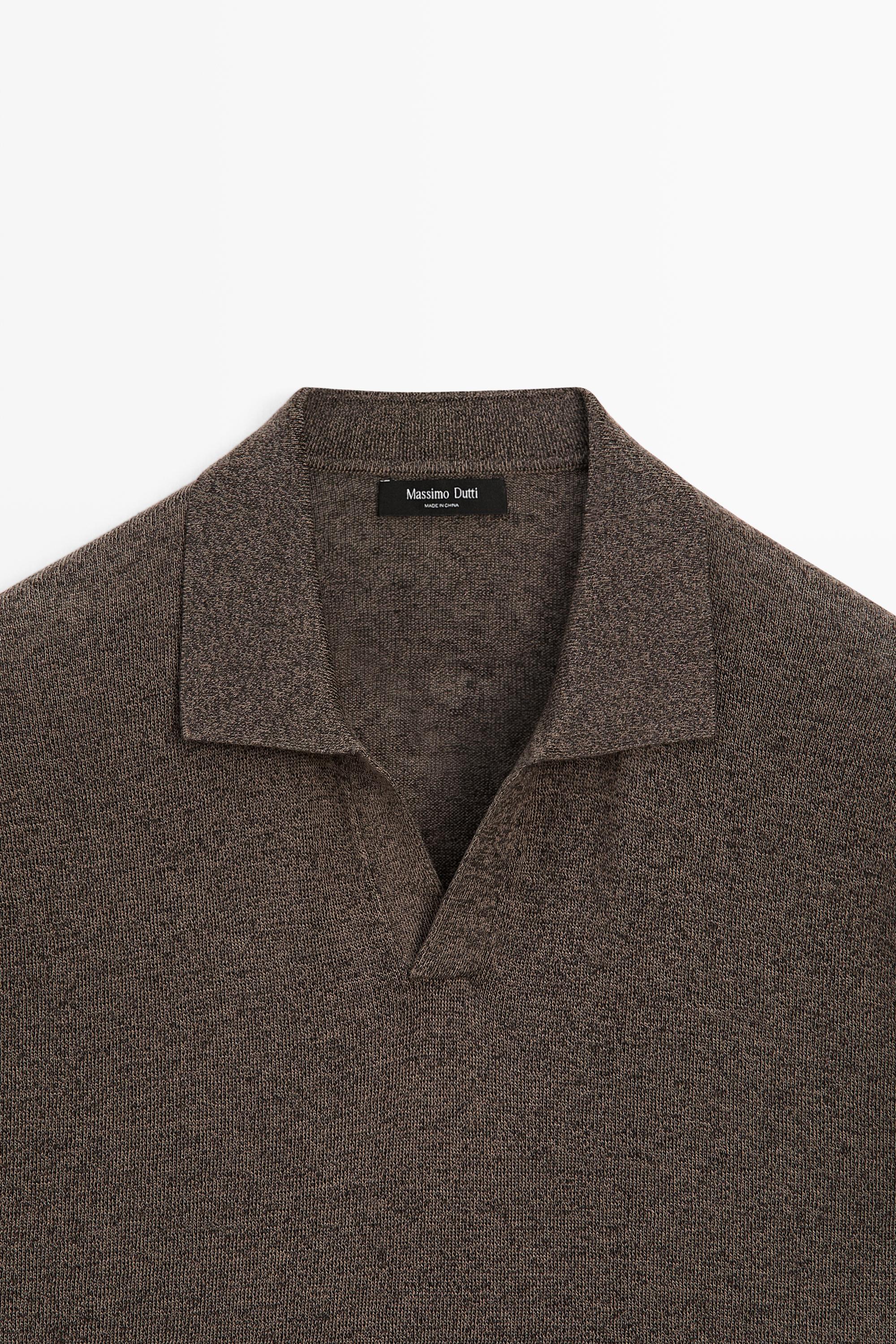 Linen blend V-neck polo shirt